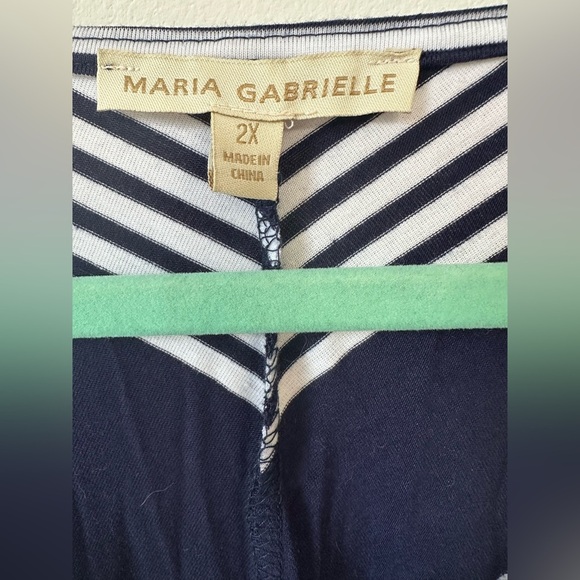 Maria Gabrielle 2x navy white striped V hem, v neck blouse with bell 3/4 sleeve - Picture 4 of 5